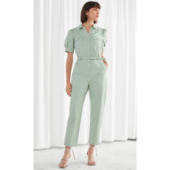 & OTHER STORIES Organic Cotton Twill Jumpsuit Seafoam Green / Light Mint Size 2 - Picture 1 of 16